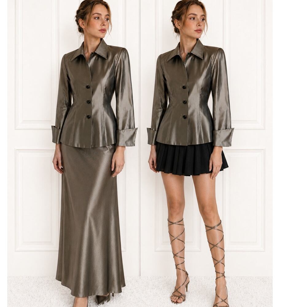 NWT JS Collections Satin Button Front Dark Gray Blazer